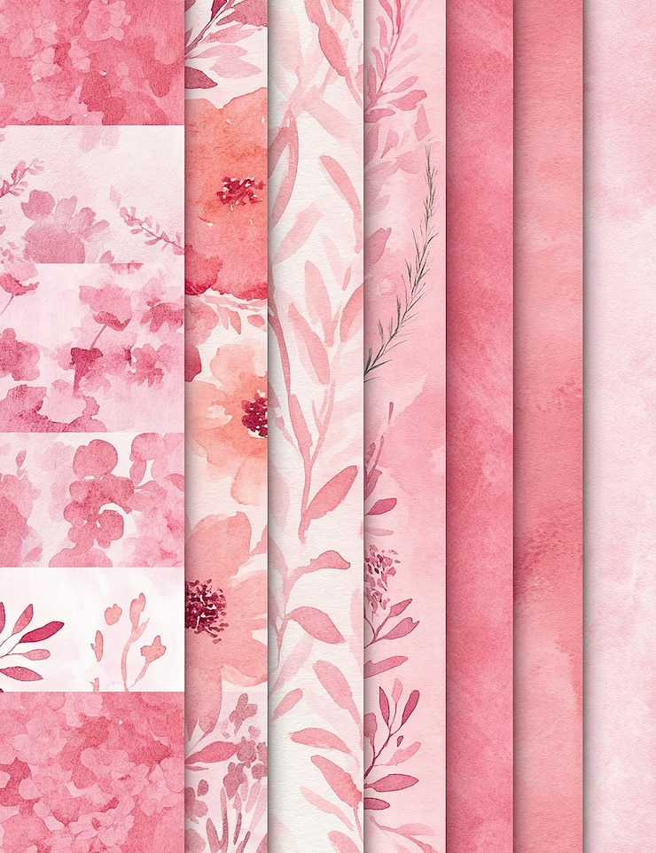 Foto eine reihe von rosa und weißem papier mit blumen und blättern