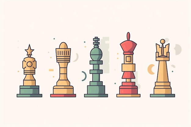 Eine Reihe von Schachfiguren, darunter eine mit der Aufschrift „Schach“.