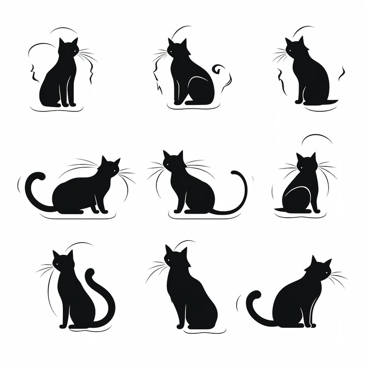 Foto eine reihe von strichzeichnungen von katzen im skandinavischen clipart-design