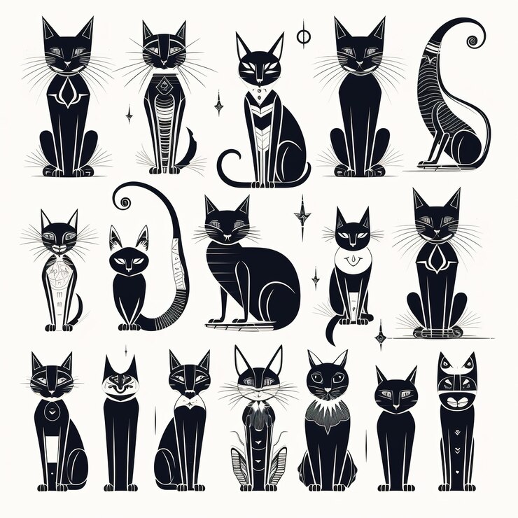 Foto eine reihe von strichzeichnungen von katzen im skandinavischen clipart-design