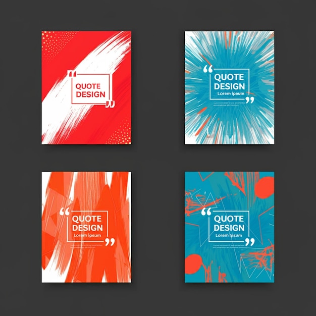 eine Reihe von vier farbenfrohen Karten mit den Worten Zitat, Design und Quoten gedruckt