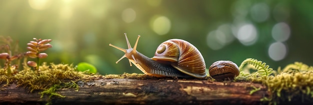 Eine Reise durch den Wald Nahaufnahme einer Schnecke im Wald mit natürlichem Hintergrund