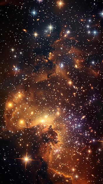 Eine riesige kosmische Landschaft, gefüllt mit funkelnden Sternen und fernen Galaxien, die von KI generiert wurden.