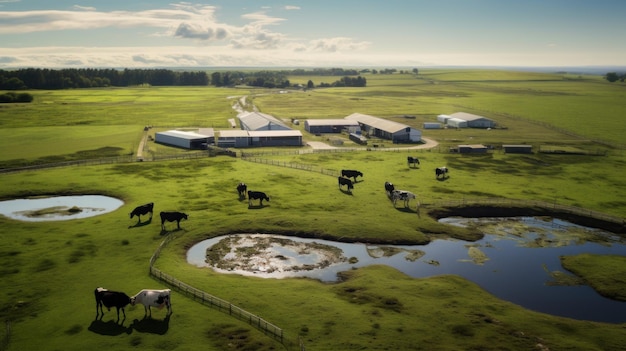 Eine Rinderherde steht auf einem üppig grünen Feld