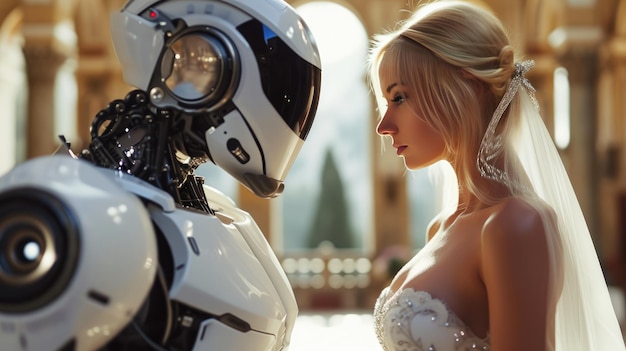 Foto eine roboter-hochzeit mit einer maschine