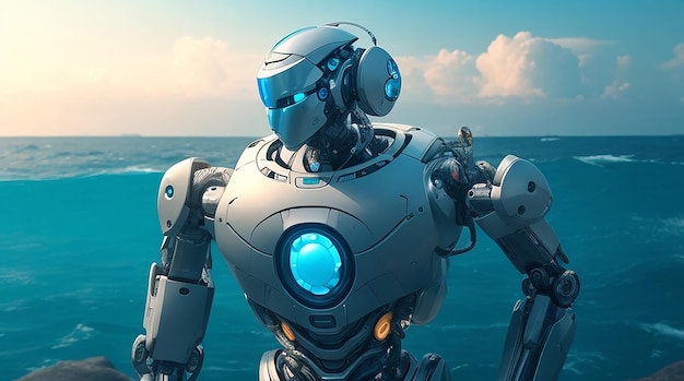 Eine Roboterfigur mit einem Ausdruck von Verständnis, umgeben von einem Meer des Mitgefühls