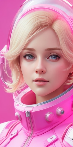 eine rosa, blonde Astronautin