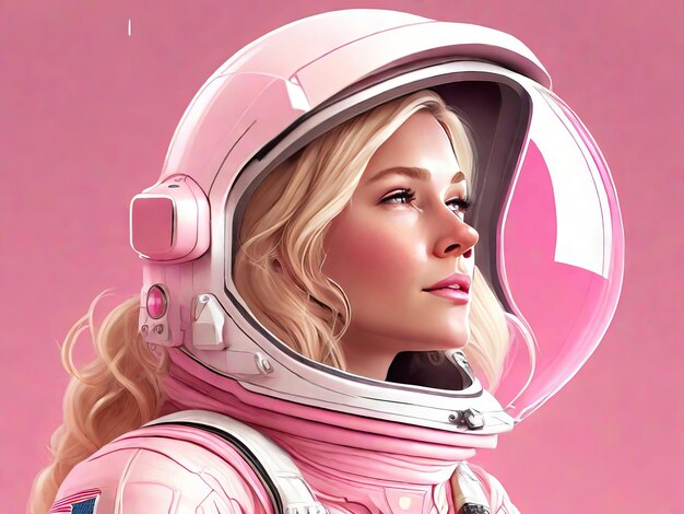 Foto eine rosa, blonde astronautin