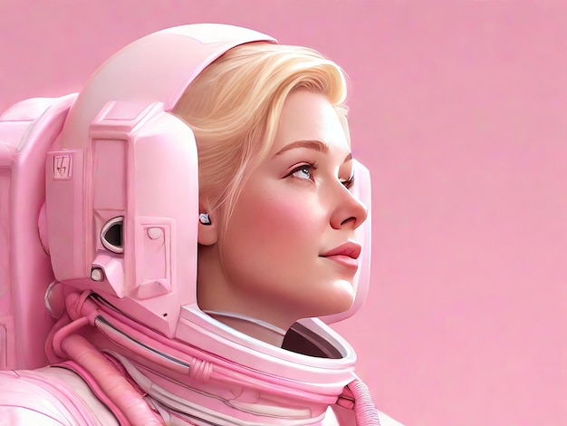 eine rosa, blonde Astronautin