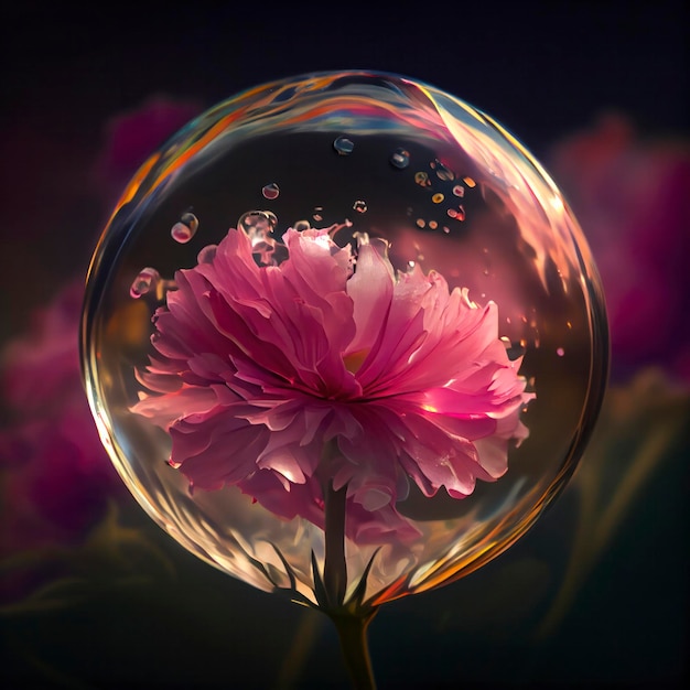 Eine rosa Blume befindet sich in einer Blase mit dem Wort Blume darauf.