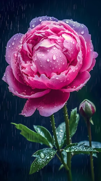 Eine rosa Blume im Regen