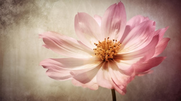 Eine rosa Blume mit braunem Hintergrund und weißem Hintergrund.