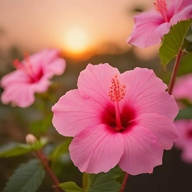 eine rosa Blume mit dem Wort Hibiscus darauf