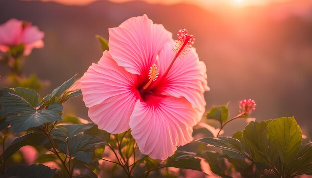 eine rosa Blume mit der Sonne dahinter