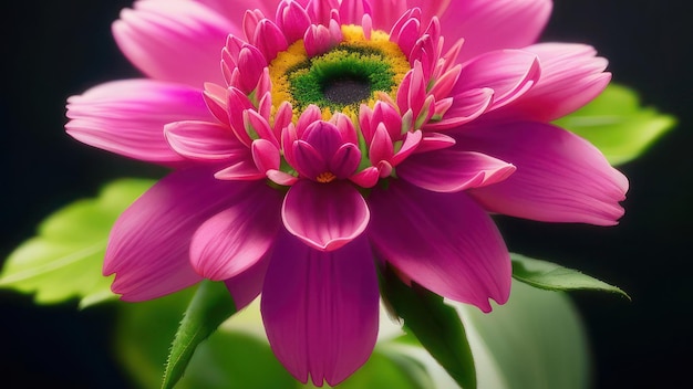 Eine rosa Blume mit einem gelben Ring in der Mitte