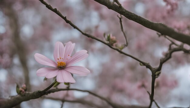 Foto eine rosa blume mit gelben stämmen