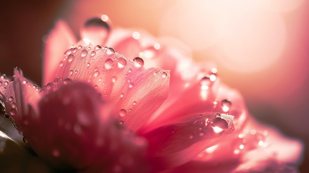 Eine rosa Blume mit Wassertröpfchen darauf