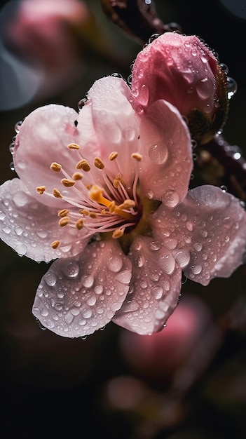 Eine rosa Blume mit Wassertröpfchen darauf