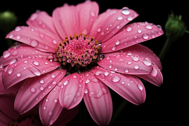 eine rosa Blume mit Wassertropfen darauf