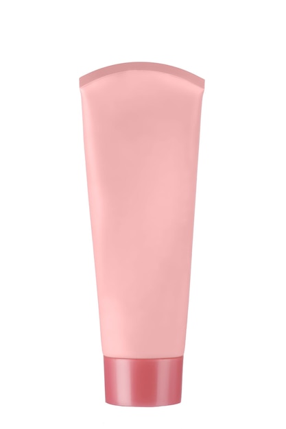 Eine rosa Flasche Bodylotion mit weißem Hintergrund