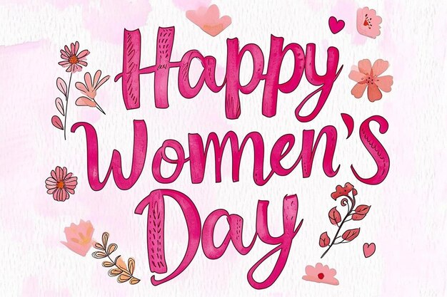 eine rosa Glückwunschkarte zum Frauentag mit Blumen und Herzen