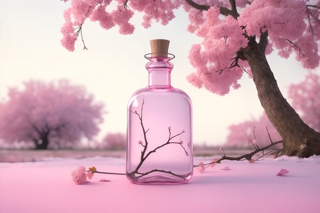 Eine rosa Ölflasche