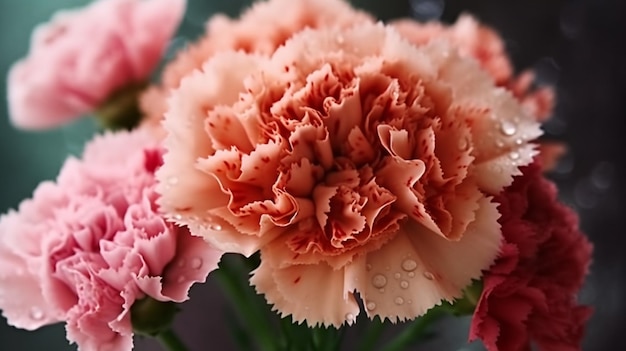 Eine rosa Nelke mit einem Wassertropfen darauf.