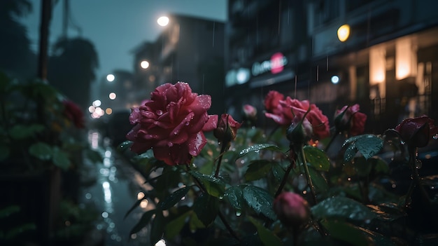 Eine rosa Rose im Regen