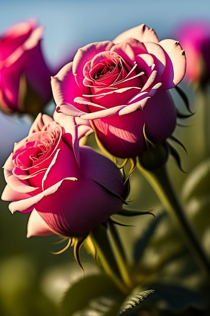 Eine rosa Rose ist im Sonnenlicht.