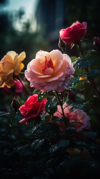 Eine rosa Rose mit einem roten Herzen darauf