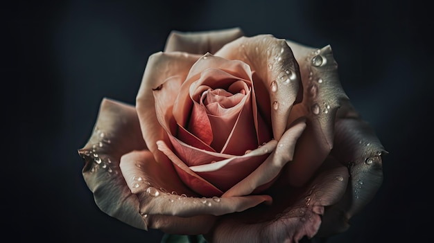 Eine rosa Rose mit Wassertropfen darauf