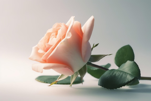 Eine rosa Rose steht auf weißem Hintergrund