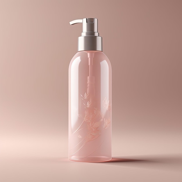 Eine rosa Seifenflasche mit einer silbernen Pumpe oben.