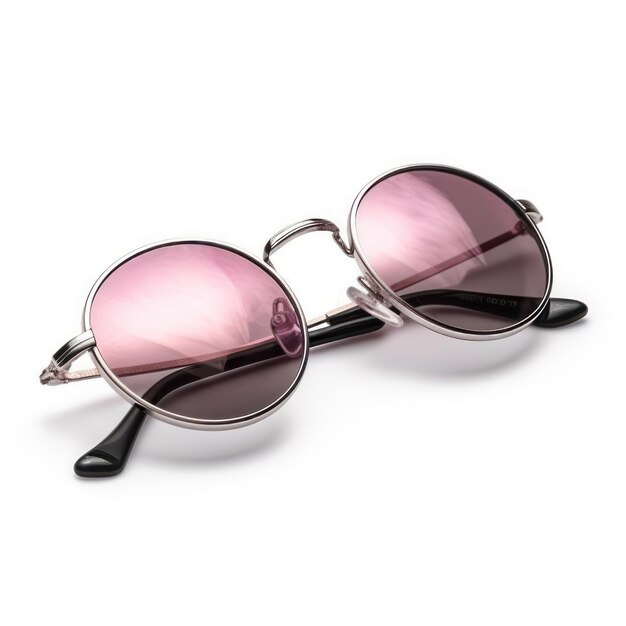 Eine rosa Sonnenbrille mit silbernem Band und rosa Gläsern.