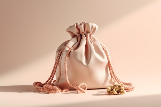 Eine rosa Tasche mit goldenen Perlen auf rosa Hintergrund