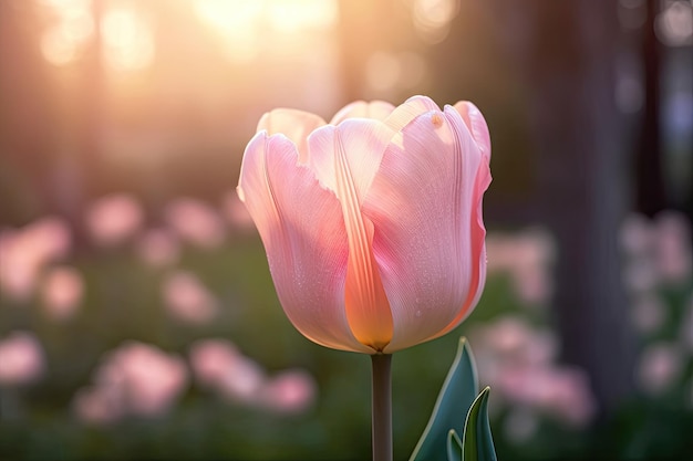 Eine rosa Tulpe in einem Blumenfeld