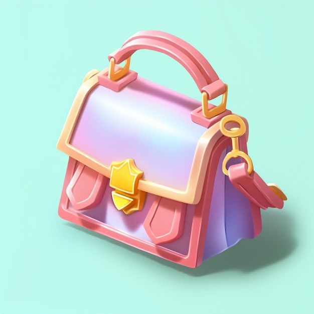 eine rosa und lila Handtasche mit einer Schlüsselkette darauf