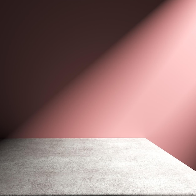 Eine rosa Wand mit einer weißen Plattform und einem Licht darauf