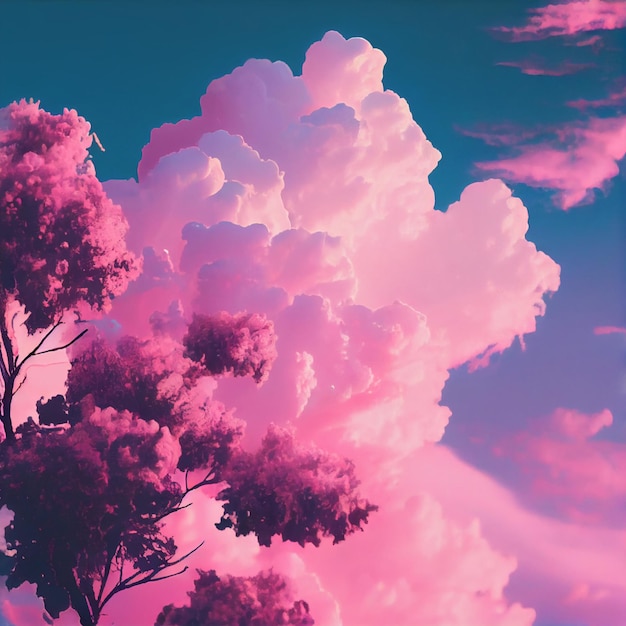 Eine rosa Wolke steht am Himmel mit dem Wort „darauf“
