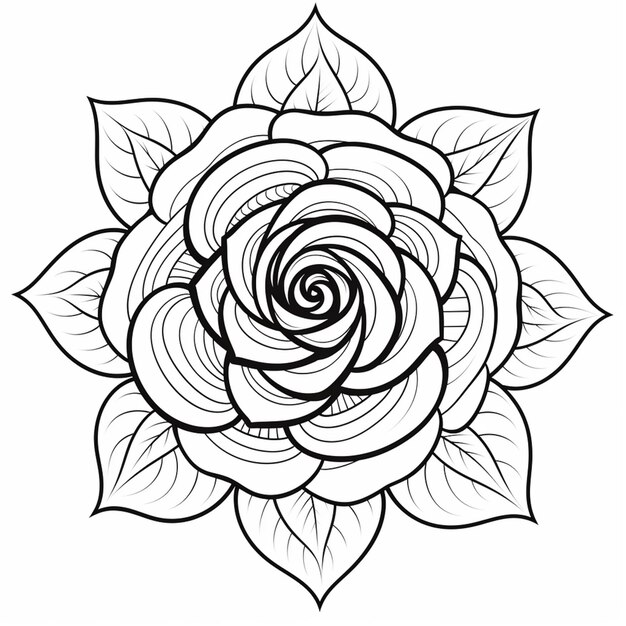 eine Rose mit Blättern und einem spiralförmigen Design generativ ai