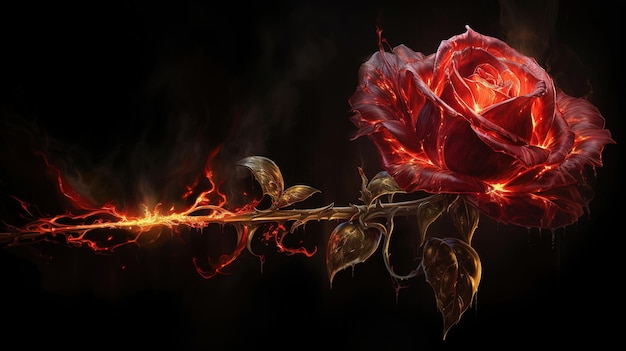 eine Rose mit der Flamme und dem Wort „im Hintergrund“