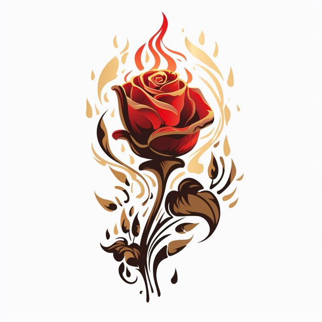 Foto eine rose mit einem feuer, das an ihr befestigt ist, im stil einfacher farbenfroher illustrationen