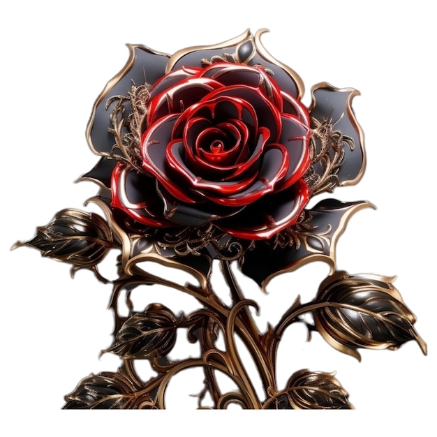 Eine rot-schwarze Rose mit dem Wort "der Name" drauf.