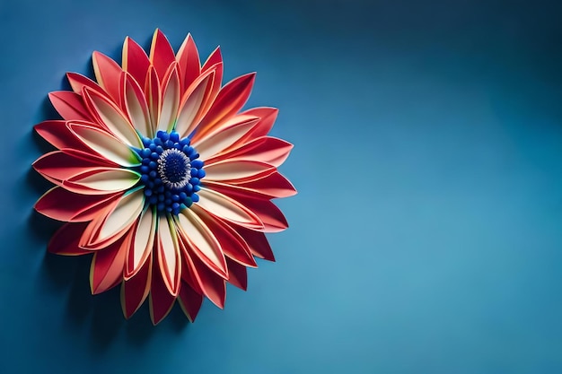 Foto eine rot-weiße blume mit blauer mitte.