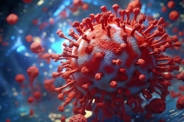 Eine rot-weiße Coronavirus-Zelle mit einer roten Kappe darauf.