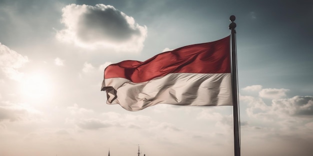 Eine rot-weiße Flagge mit dem Wort Indonesien darauf