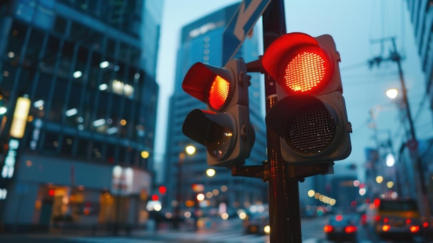 Foto eine rote ampel leuchtet in einer stadtstraße an