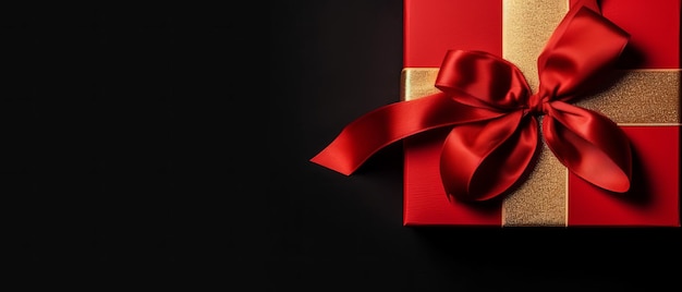 Eine rote Geschenkbox mit goldenem Band und Schleife mit leerem Hintergrund für Kopierraum. Generative KI