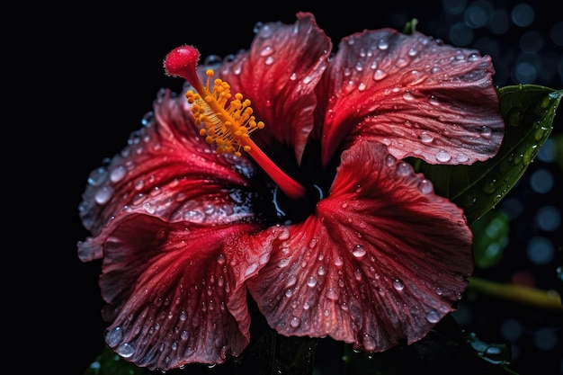 Eine rote Hibiskusblüte mit gelber Mitte