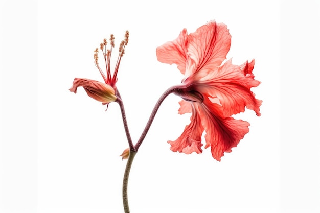 Eine rote Hibiskusblüte mit weißem Hintergrund